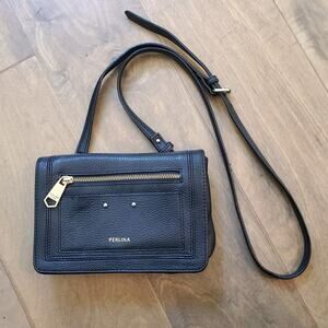 Perlina "Claire" Genuine Pebbled Soft Black Leather Crossbody Small Bag Purse